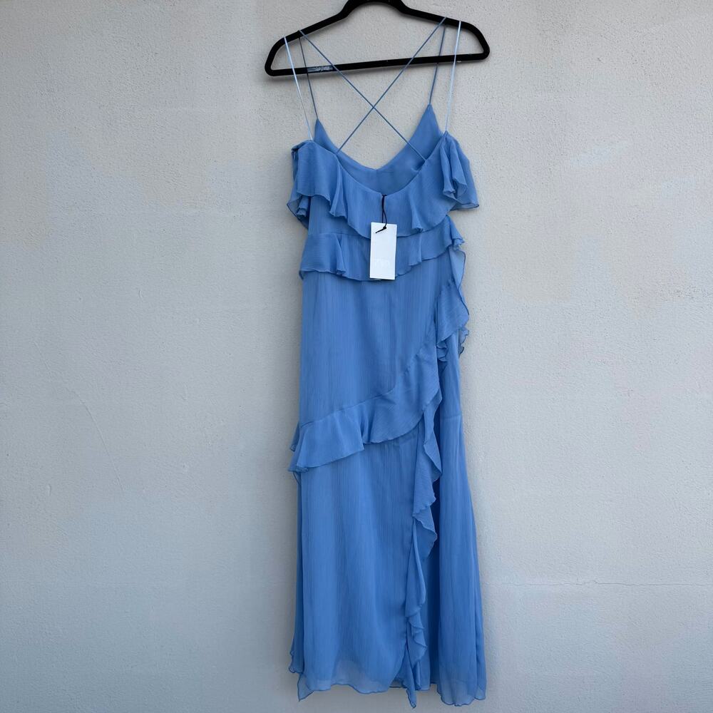 Zara Blue Ruffle Tiered Maxi Dress Strappy V-Neck Flowy Wedding Guest Size M L - Picture 16 of 16